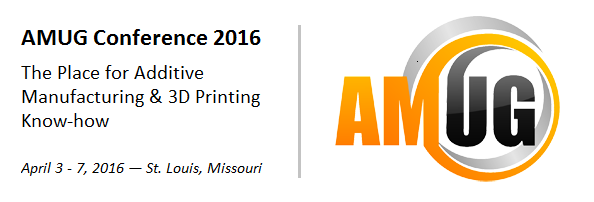 Logo of AMUG 2016 - the Additive Manufacturing and 3D Printing show in St. Louis, Missouri, 2016.