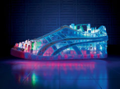 Electric Light Shoe: A Dreamlike Sculpture Universe Picture with side view of Janne Kyttanen's Electric Light Shoe